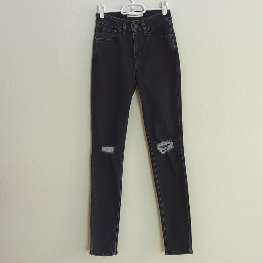 Levi's 721 High Rise Skinny Distressed Denim Jean Black - Size 24